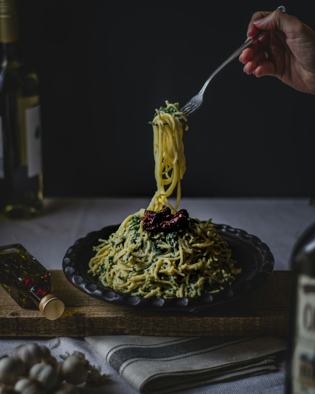 A freshly prepared meal on a dining table